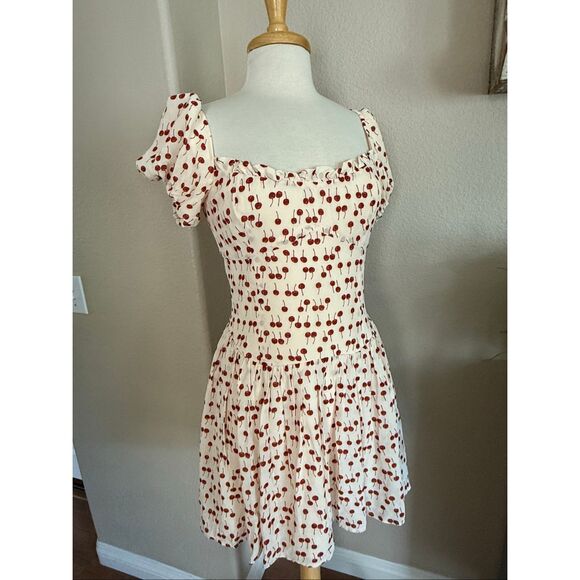 NWT Reformation x Anthropologie Womens Cherry Davonne Mini Dress Cream Sz 8 - Picture 7 of 16